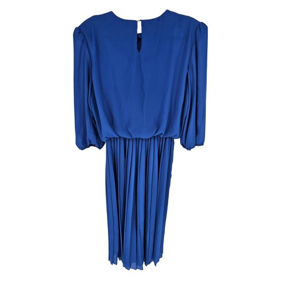 Vintage 1990s Jamie Womens Sz L Midi Length Formal Dress Blue Crochet Collar - Picture 5 of 5